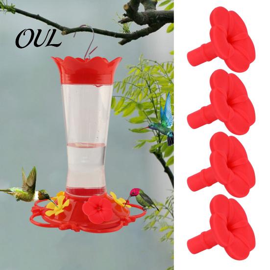 Universal Hummingbird Feeder Replacement 4PCS Parts, Simulated Red Flowers Shape, Nectar Flower Fit Silicone Waterproof Bird Accessories, for Outdoor