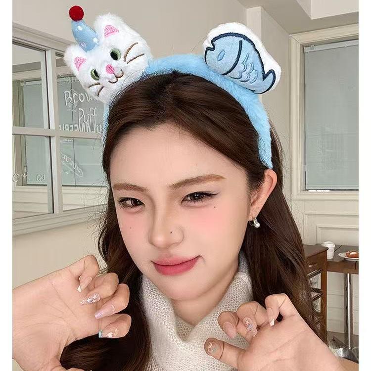 Очаровательный плюшевый ободок для головы «Кошка и пингвин» на осень 2025 года с заколкой-рыбкой для женщин и детей