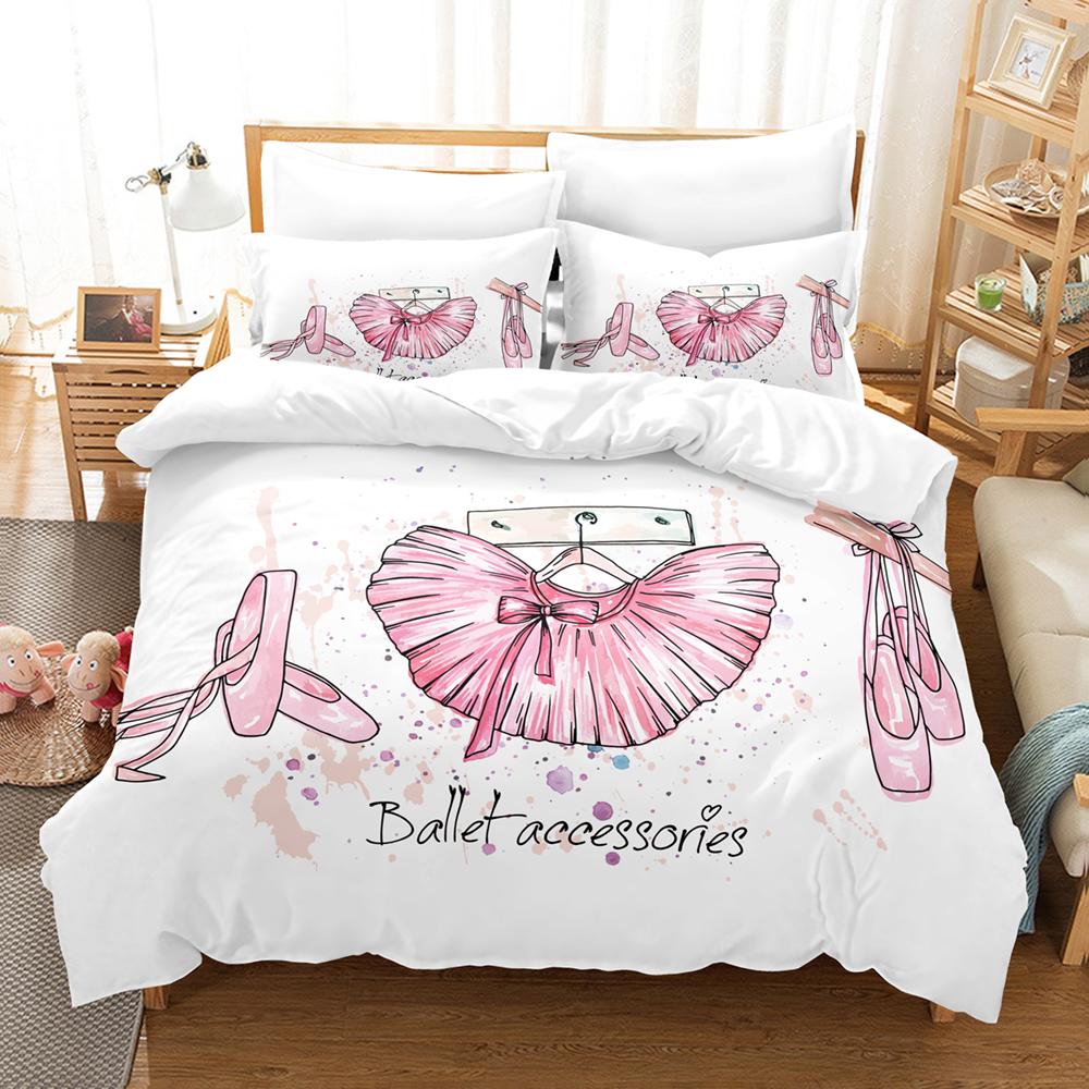 Cartoon Ballet Duvet Cover Set Princess Style Dancing Girl 3D Print King Queen for Girls Women Teen Dancer Polyester Bedding Set