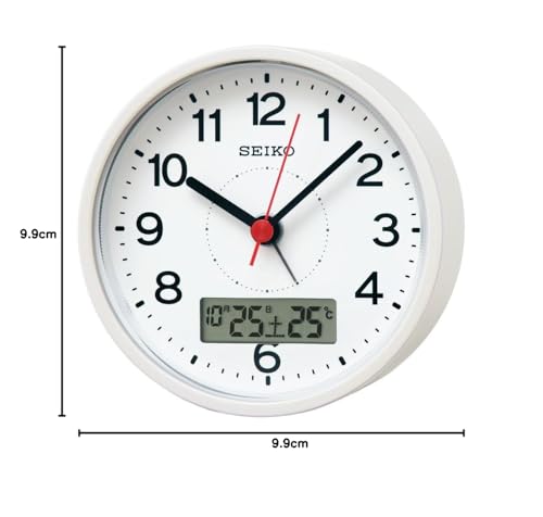 Seiko Clock Table Clock Alarm Clock Temperature Display Analog Temperature Display Calendar White Pearl Paint Body Size: 9.9 X 9.9 X 5.6 Cm KR333W