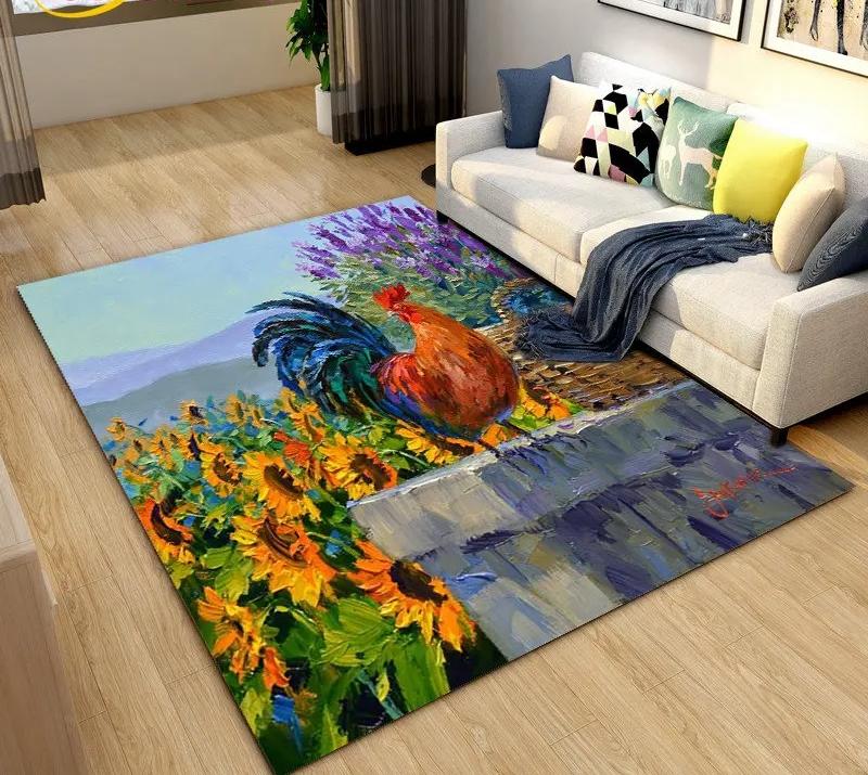 3D Петух и Курица Ковер Курица Спальня Полное Покрытие Ковер для Гостиной Устойчивый к Загрязнениям Легкий в Уходе Мягкий Коврик для Кухни Декор
