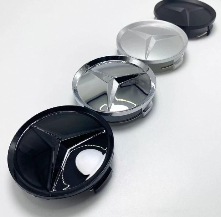QQN 4 pieces 75MM Integrated Black or Silver Star Logo Mercedes Benz C177 W218 Class Wheel Rims Center Hub Caps Auto Accessories