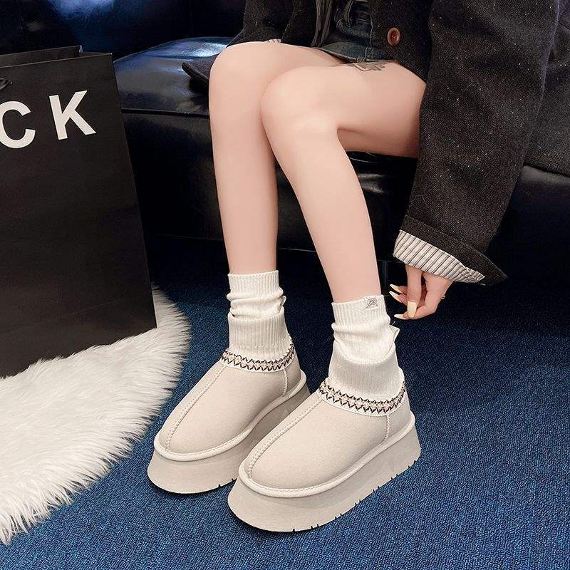 2025 новые зимние толстоподошвенные снежные флисовые теплые сноубутсы женские флисовые утолщенные шерстяные вязаные ботинки