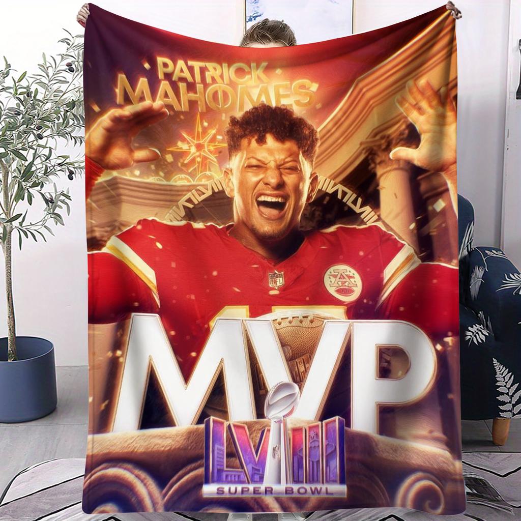 Patrick Mahomes MVP Super Bowl LVIII Small Cover Blanket Ultra Soft Warm Flannel Throw For Bedroom Living Room Sofa Fans Gift