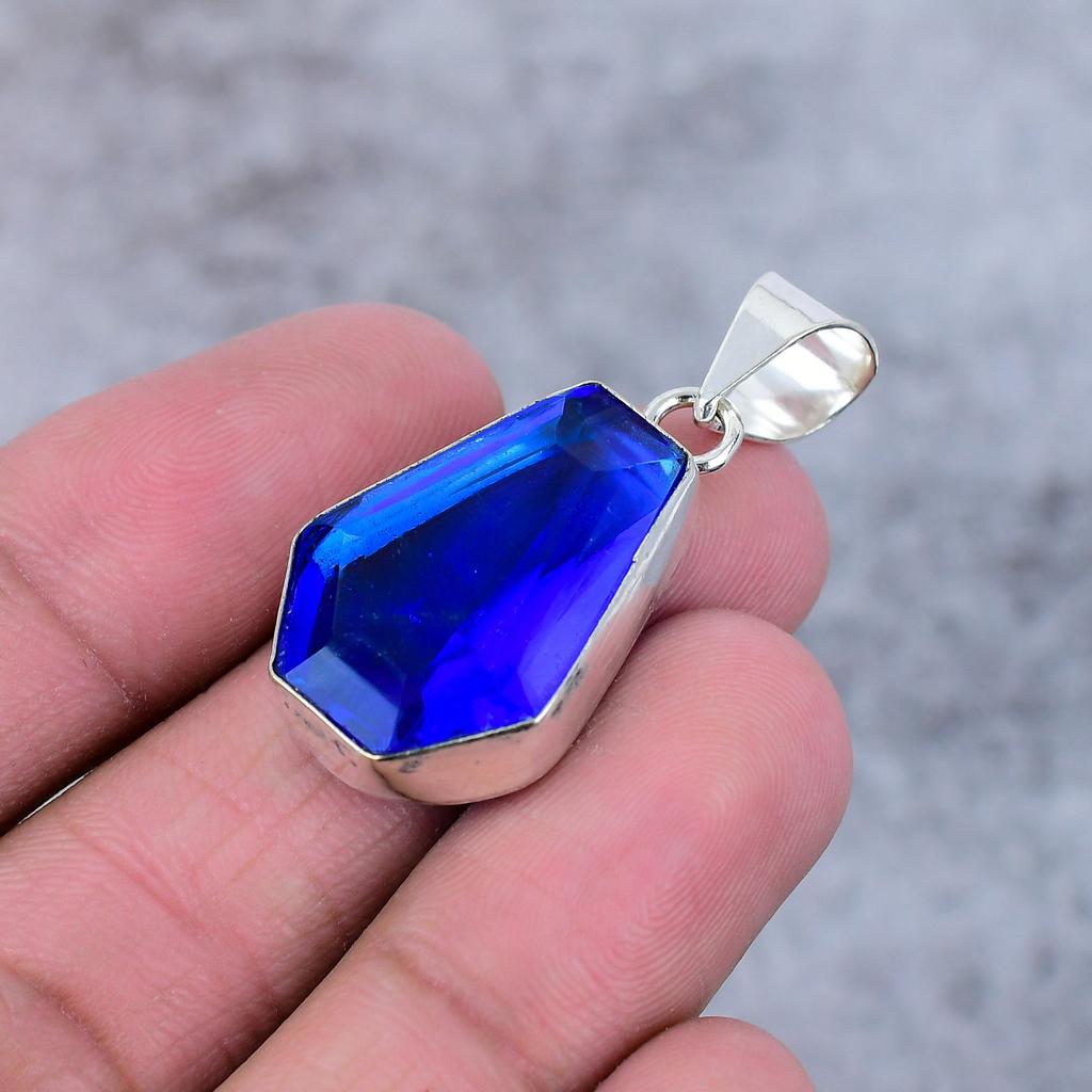Tanzanite Quartz Gemstone Handmade 925 Steling Silver Jewelry Pendant 1.58" M-377