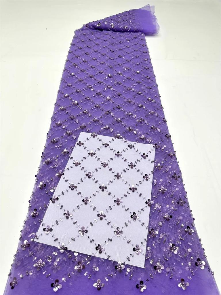 Золотая африканская кружевная ткань из тюля 2025 Французская сетка с пайетками Ткань для шитья Вышивка бисером Кружево Тюль Сетка Нигерия Платье 5 ярдов