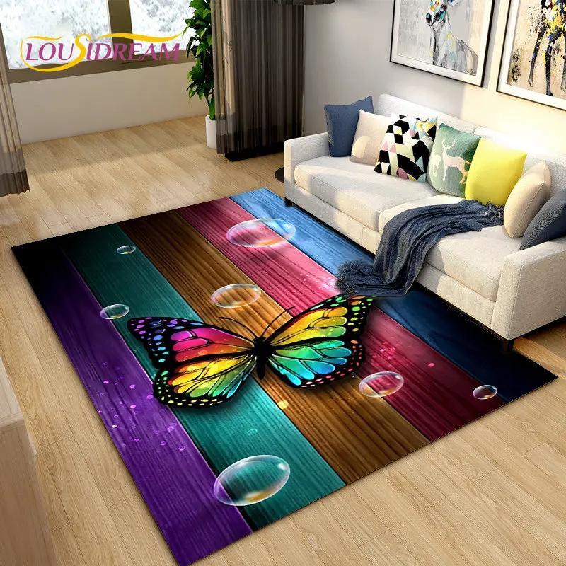 3D красочный коврик с бабочкой и цветком, ковер для гостиной, спальни, дивана для йоги, кухонный коврик для ванной комнаты, нескользящий напольный коврик