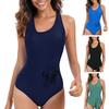 Women Monokini U-Neck Cross-Back Padded One-Piece Swimsuit Solid Color Backless Bathing Suit Sexy Slim Fit Swimwear
