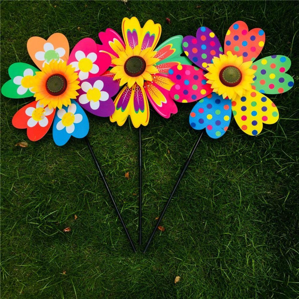PVC Rotating Sunflower Multistyles Stake Standing Lawn Flower Pinwheel Outdoor Party Picnic Decor