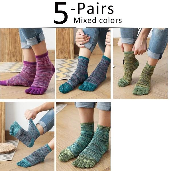 5 Pairs Cotton Happy Socks With Toes Colorful Young, Casual, Fashion Soft Elastic Five Finger Socks Street Fashion Sokken