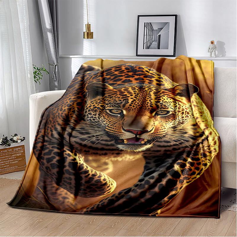 Plush Fleece Beast Animal Roses and Leopard Cheetah Throw Blanket Home Bedroom Bed Sofa Picnic Travel Cover Kid Soft Blanket