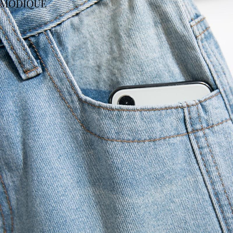 MODIQUE 2025 New Plus Size Summer Women's Loose Casual Straight Wide Leg Sickle Denim Long Pant Ladies Elastic Solid Color Blue Jeans