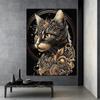 Portrait Painting Black Golden Cat Flowers Canvas Painting Animal Posters Prints Wall Art for Living Room Home Decor Gift No Frame