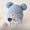 Зимняя вязаная шапка для малышей, теплая, с ушками и широким козырьком