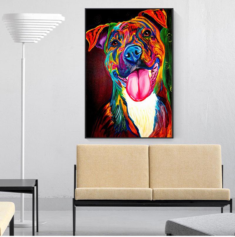 Красочные абстрактные собаки с животным принтом, холст, живопись, постеры и принты с животными, настенные панно для украшения комнаты, без рамки
