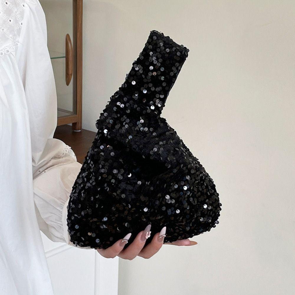 Blingbling Knot Handbag Paillette Portable Storage Bag Simple Sequin Evening Bag Girl