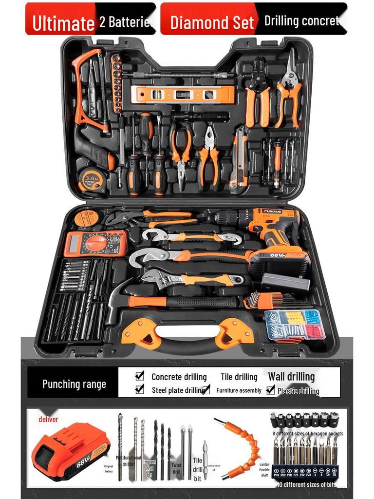 Многофункциональный набор инструментов электрика с дрелью и отвертками