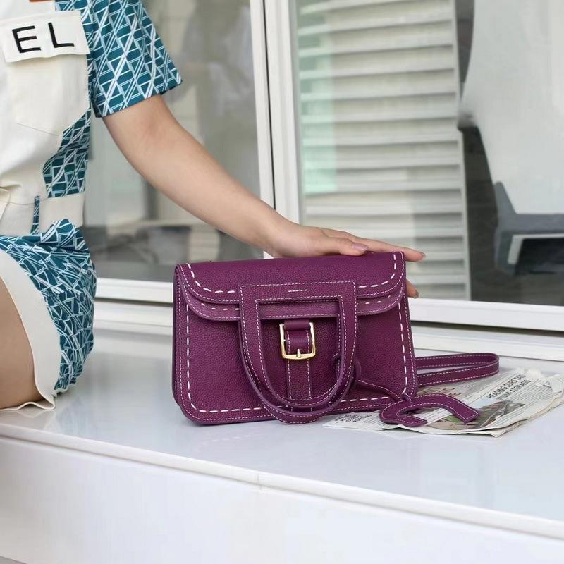 Новая сумка-подкова из кожи Togo с рисунком личи, сшитая вручную грубой нитью, ручная женская сумка через плечо из кожи