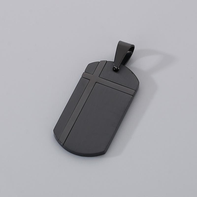Punk Stainless Steel Square Pendant Necklace for Men Simple Stone Pattern Dog Tag Accessories Personalized Trendy Jewelry