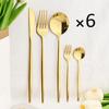 6People Gold Cutlery Set Mirror Stainless Steel Dinnerware Set Knife Cake Fork Tea Spoon Silverware Flatware Party Western Kitchen Tableware