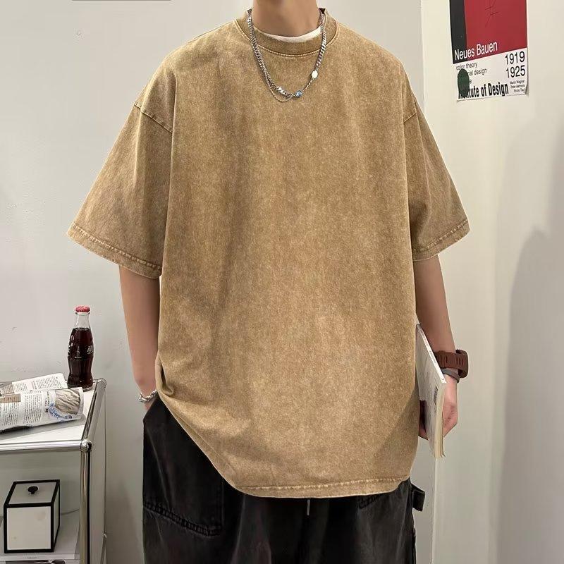 Heavy Fabric Vintage Men Oversized Tees Summer Short Male Breathable Lightweight Soft Pullover Top