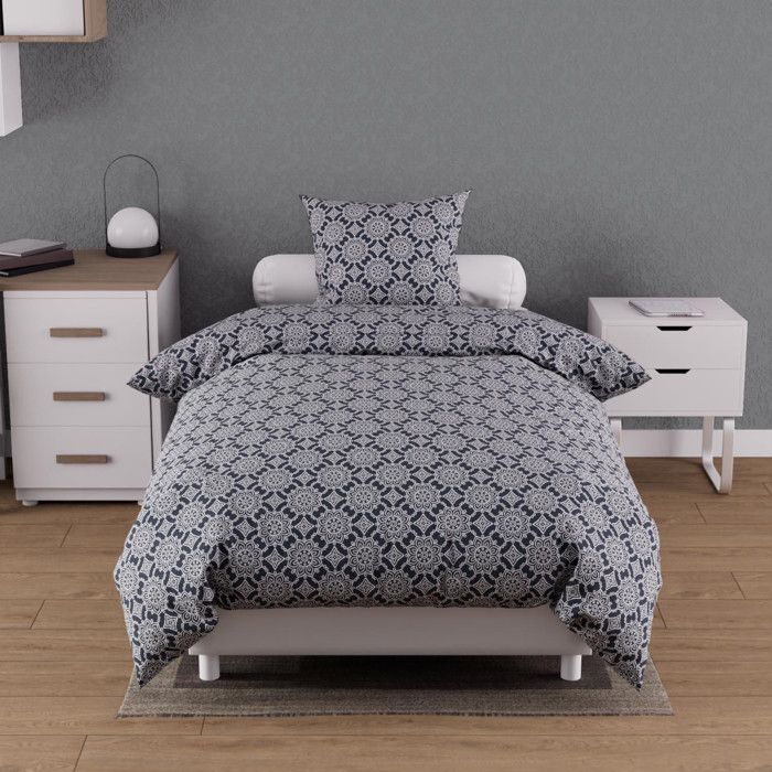 ESMERALDA Navy Blue 57 Thread Cotton Duvet Cover Set 140x200 Cm, by Soleil D'ocre