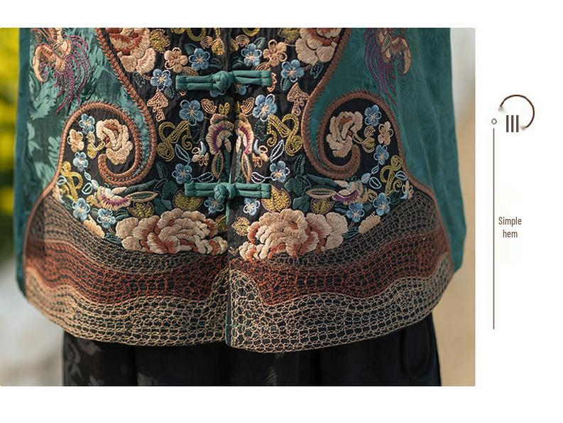 Китайский ретро вышитый жилет на лямках с лягушачьими пуговицами - Кардиган куртка высокого класса