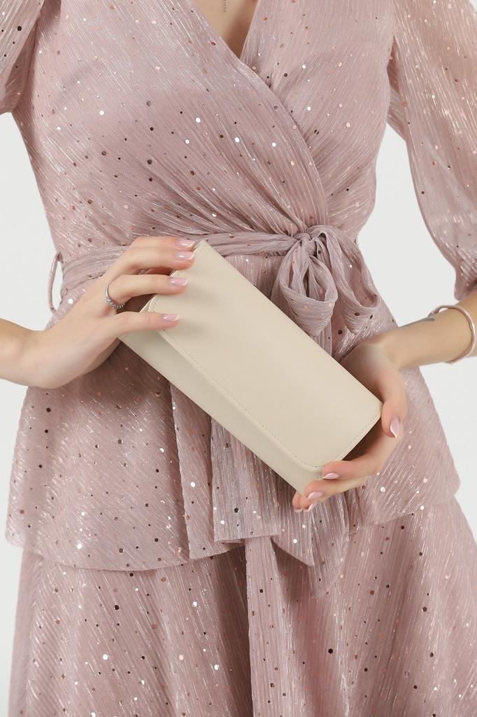 Women's Stylish and Useful Evening Dress Bag Cream Soft Evening Dress Portfolio Clutch Bag