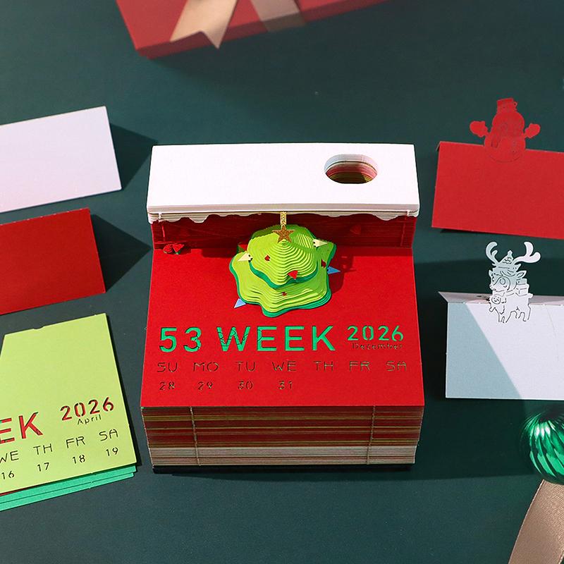 Календарь-часы 2026 Настольный календарь со светодиодной подсветкой 3D Отрывной календарь Бумажная резьба Искусство Блокнот для заметок Подарок Рождество