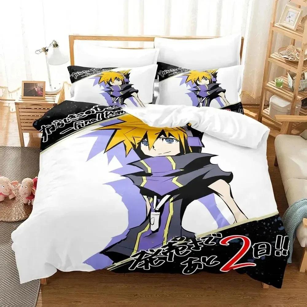 Аниме The World Ends featuring You Нэку Сакураба Комплект постельного белья Мягкое пододеяльник Комплект постельного белья Удобный пододеяльник Наволочка Теплое одеяло king Quen
