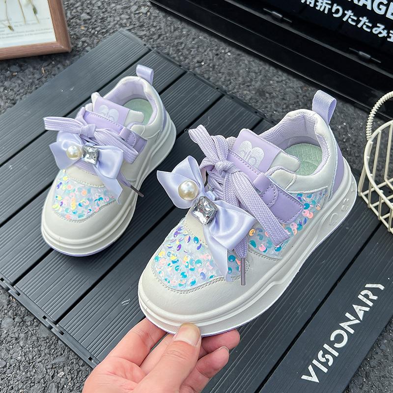 Girls Waterproof Leather Platform Sneakers | Bow Detail Comfortable Walking Flats, Non-Slip Casual Board Shoes for Kids