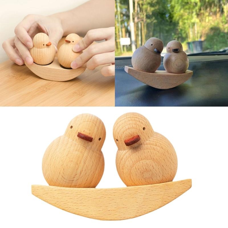 Funny Duck Gift Mini Duck Desktops Decorations 2Pcs Wood Ornament Set Couple Small Statue Decorations
