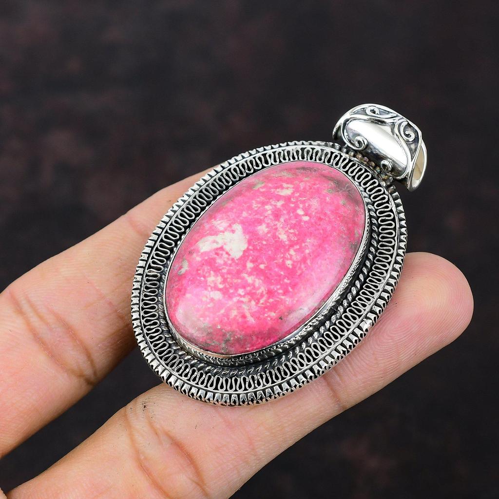 Thulite Pendant Genuine Gemstone Jewelry Designer Pendant 925 Sterling Silver Pendant Vintage Pendant For Gift Handmade Birthstone Jewelry