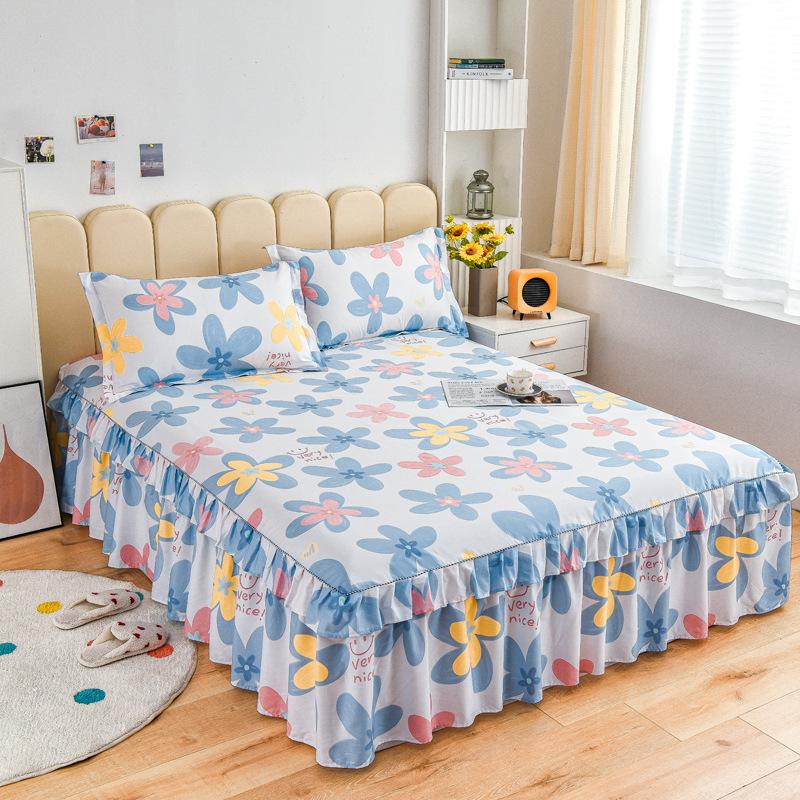 Новая хлопковая юбка-кровать с корейским принтом, хлопковая юбка-кровать, покрывало, одноместное, двойное, предметы домашнего обихода