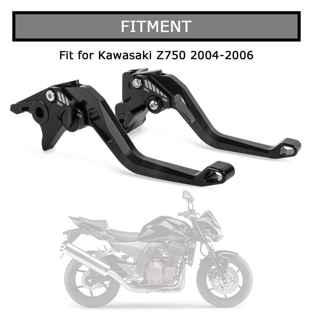 Комплект рычагов тормоза и сцепления, удлиненный, алюминиевый, 5D, текстура, 6 уровней, регулируемый, совместимые транспортные средства Kawasaki Kawasaki Z750 (Не Z750S) 2004-2006 (черный)