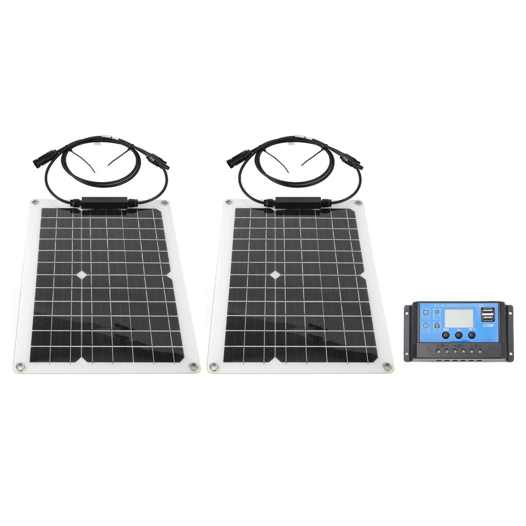 2pcs Solar Panel Kit 50W Monocrystalline Silicon Solar Charge Panel with 10A Controller for Car