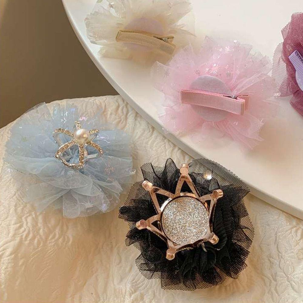 Adorable Sweet Gauze Tiara Zinc Zinc Alloy Rhinestone Crown Headwear Hair Clip Hair Accessory Girl Hairpin