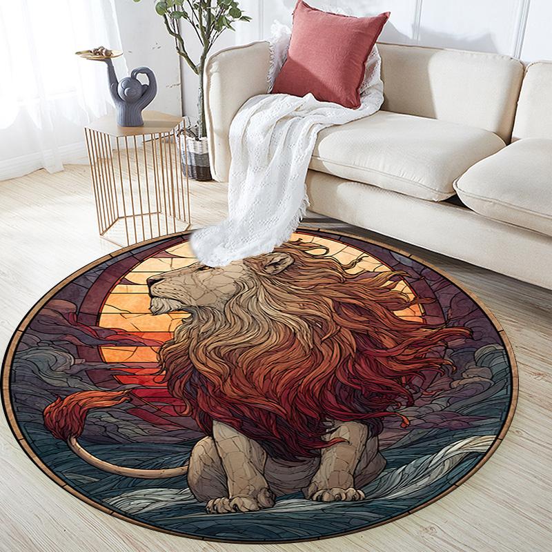 Lion Artwork Round Area Rug,Carpet Rug for Living Room Bedroom Sofa Playroom Decor,Non-slip Floor Mat