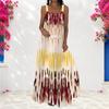 Women Plus Size Scoop Neck Strappy Sleeveless Colorful Striped Printed A Line Long Dress