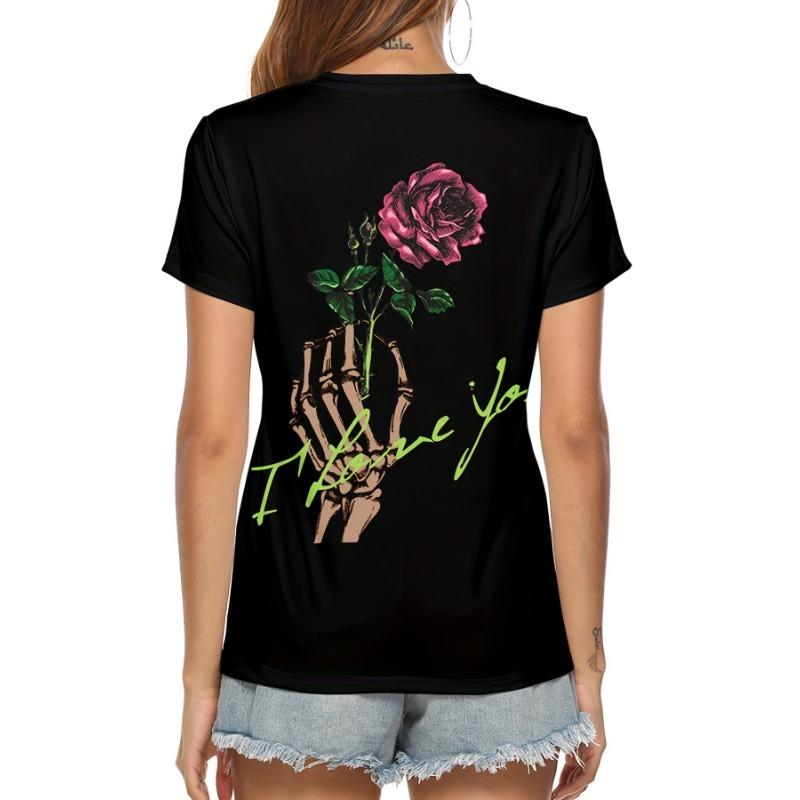 Футболка с V-образным вырезом и принтом черепа, повседневный топ с коротким рукавом на весну и лето, женская одежда, футболки женские