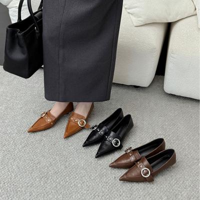2025 новый однословный ремень пряжка карликовый кошачий каблук неглубокий вырез универсальные для работы женские туфли