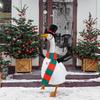 1Pc Christmas Snowman Goose Costume For Porch, Black Top Hat, Red And Green Scarf, Suitable For 23inch Cement Goose Statue, Cute Outfit, Home And