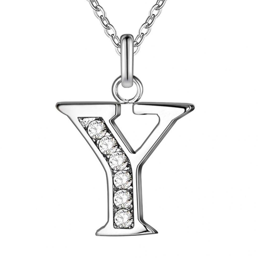 Simple Shiny Zircon 26 English Letters Pendant Women Men Thin Necklaces Jewelry MIT