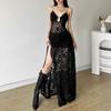 Summer Women's Solid Color Slim-fit High-waisted Fashion V-neck Halter Gauze Dress