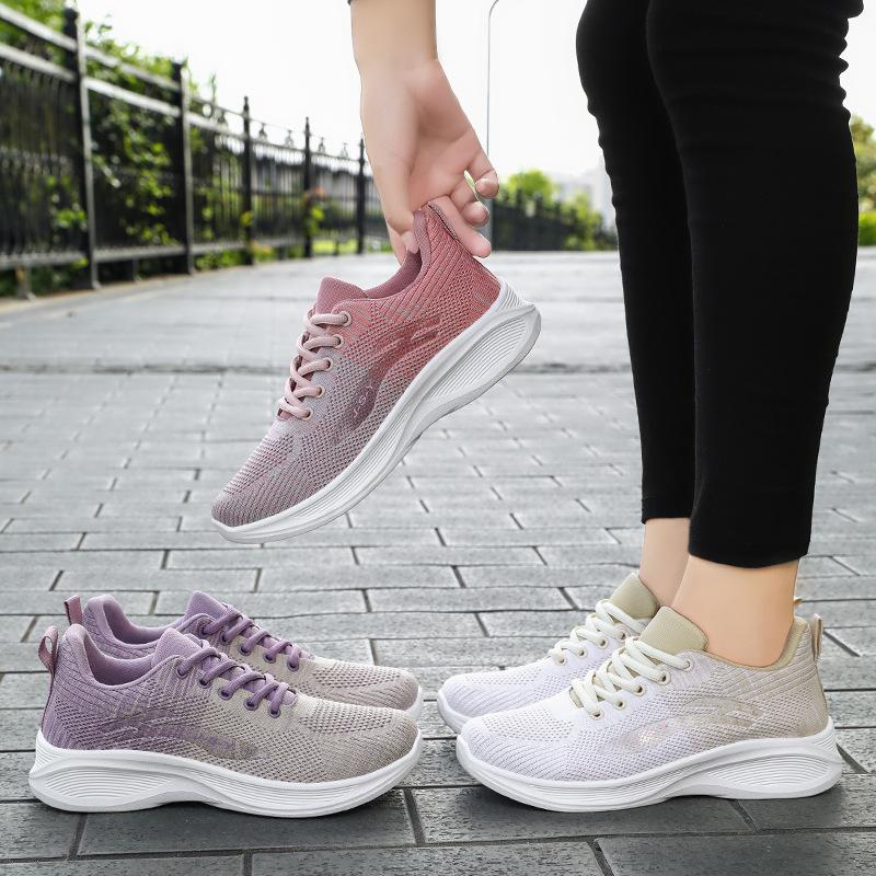 Running Shoes Women's 2025 Casual Soft-soled Sneakers Breathable Single Shoes Fly-woven Mesh Shoes Sneakers