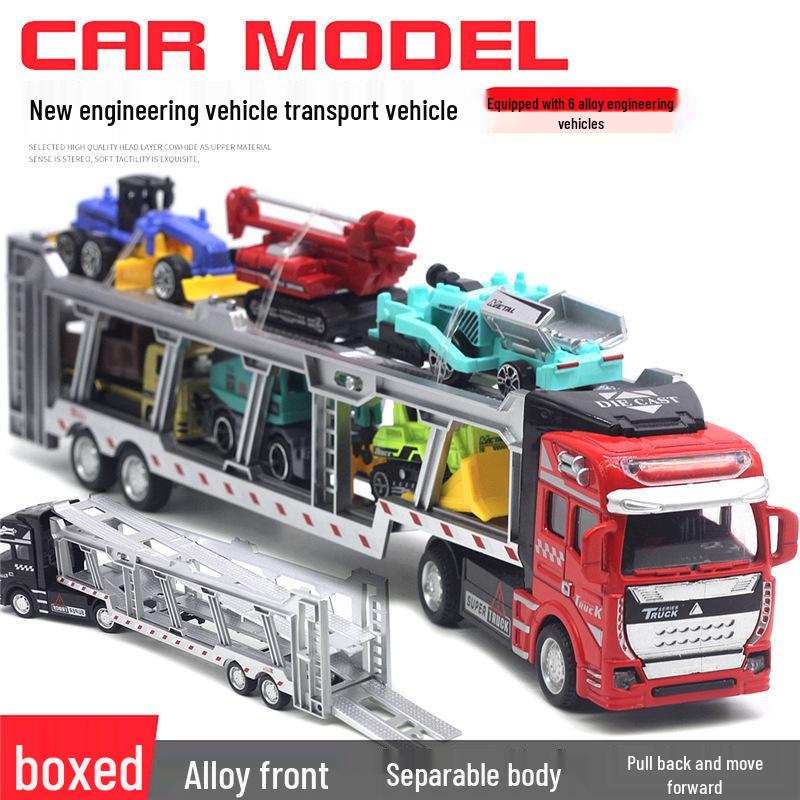 Children's Alloy Transport Toy: Pull-Back Fire Truck, Trailer, Tank & Excavator