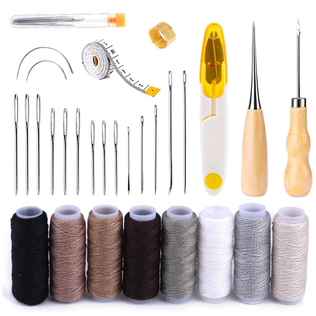 Basic Leather Sewing Tool Leather Working Tool with Sewing Needle Waxed Thread Stitching Awls Leather Repair Set