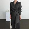 Dresses For Women 2024 Pleated Formal Elegant Shirt Long Dress Office Lady Muslim Vintage Solid Color Suit Evening Vestido