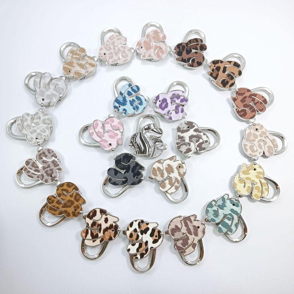 Rabbit Design Adhesive-Free Hooks Foldable Structure Cartoon Purse Hanger Portable Durable Handbag Hook for Women