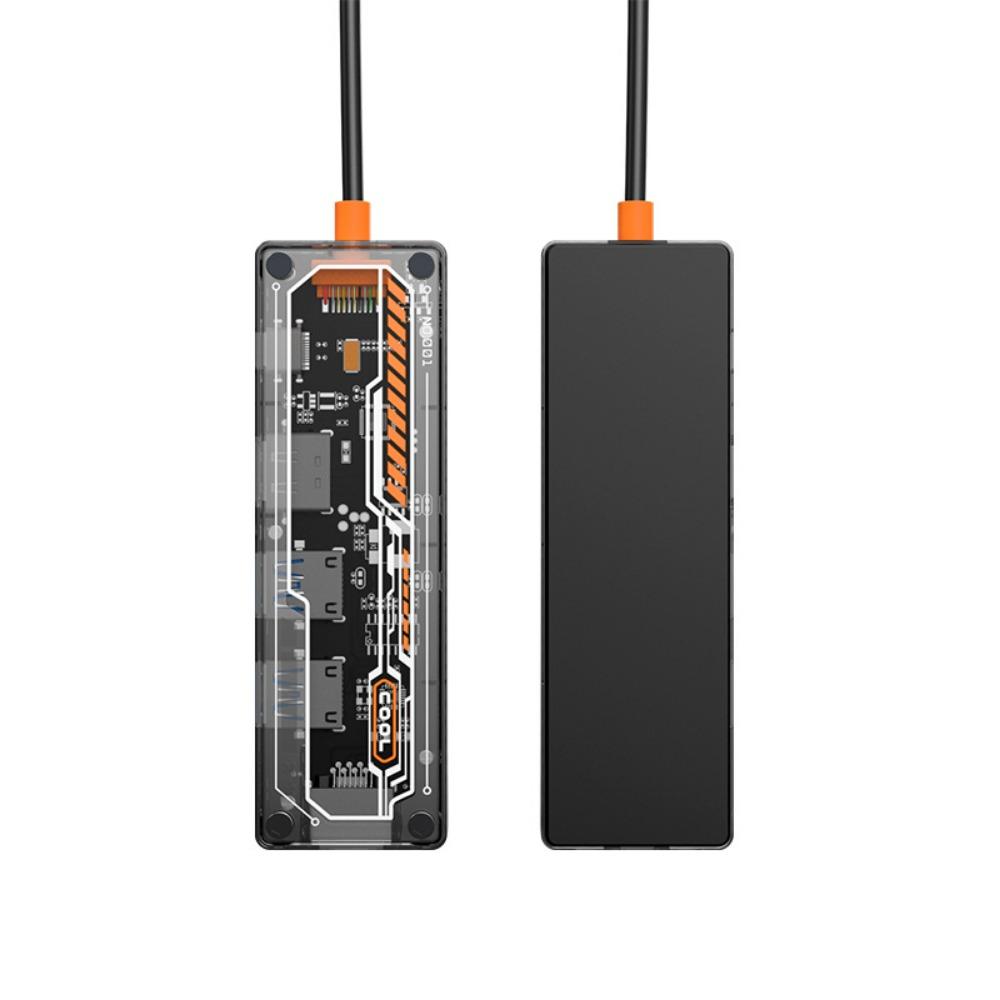 Док-станция 5 в 1 Type C, прозрачный дизайн, USB-концентратор с адаптером RJ45 100 Мбит/с Ethernet